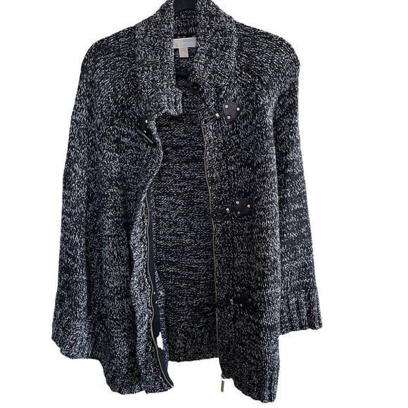 Michael Kors ~ Black and White Sweater Poncho ~ Cotton Blend ~ size Med - Picture 2 of 9